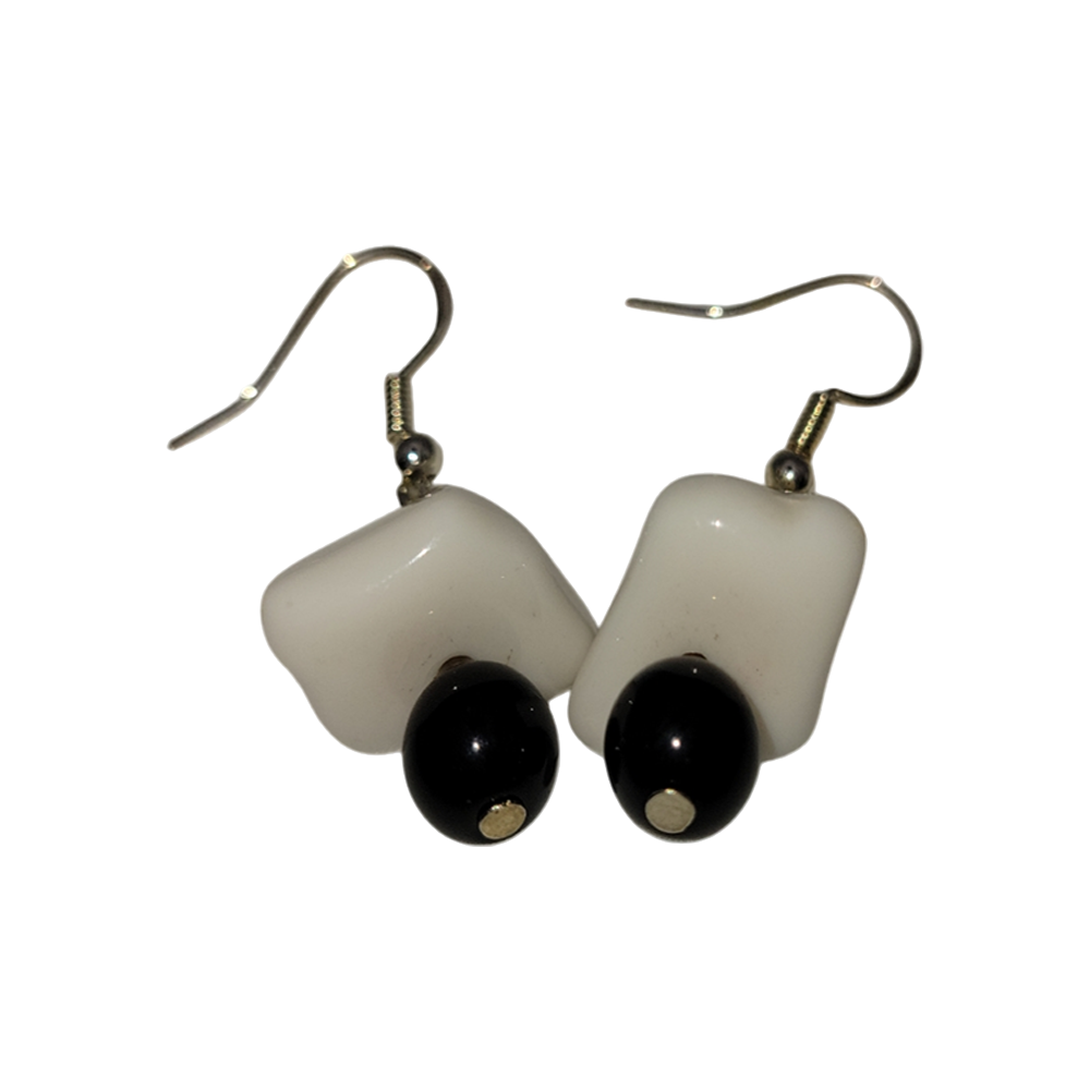 One-of-a-Kind White Nugget and Black Bead Earrings