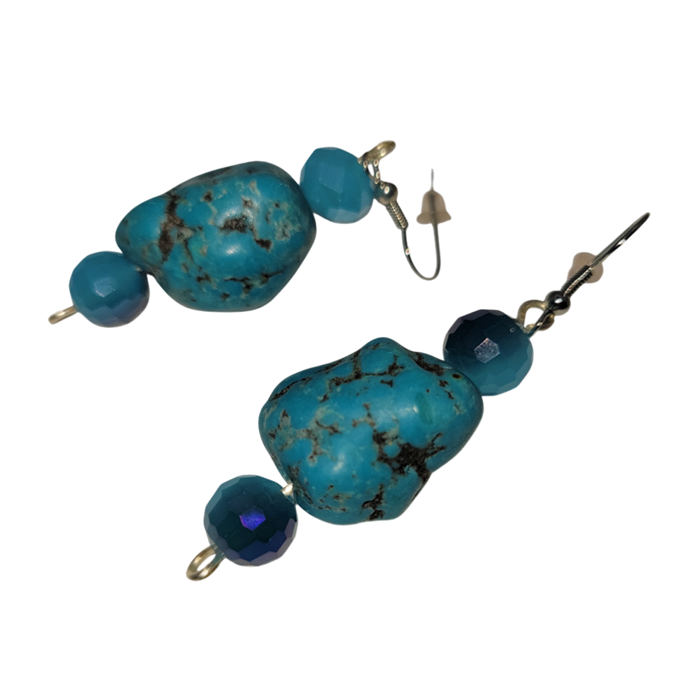 One-of-a-Kind Turquoise Nugget and Beaded Earrings