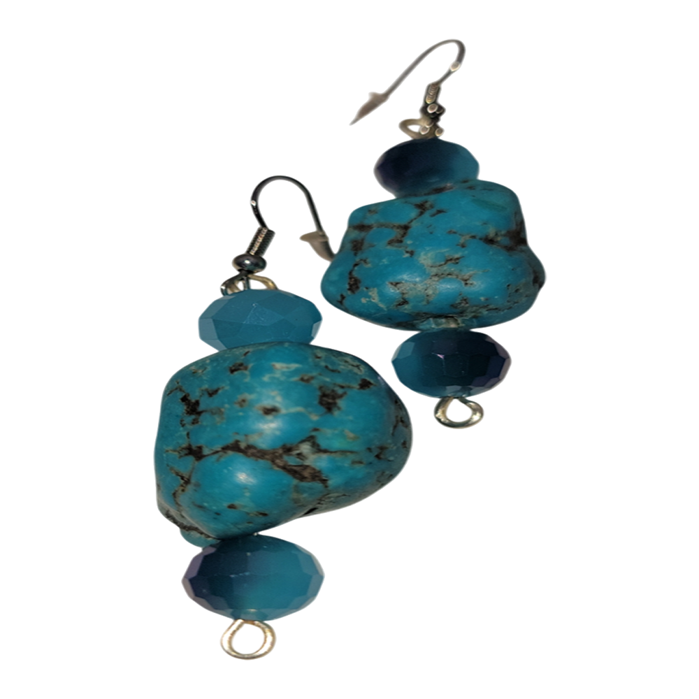 One-of-a-Kind Turquoise Nugget and Beaded Earrings