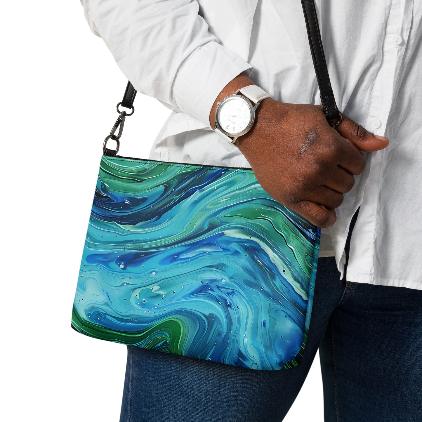 Green and Blue Watercolor Crossbody Bag