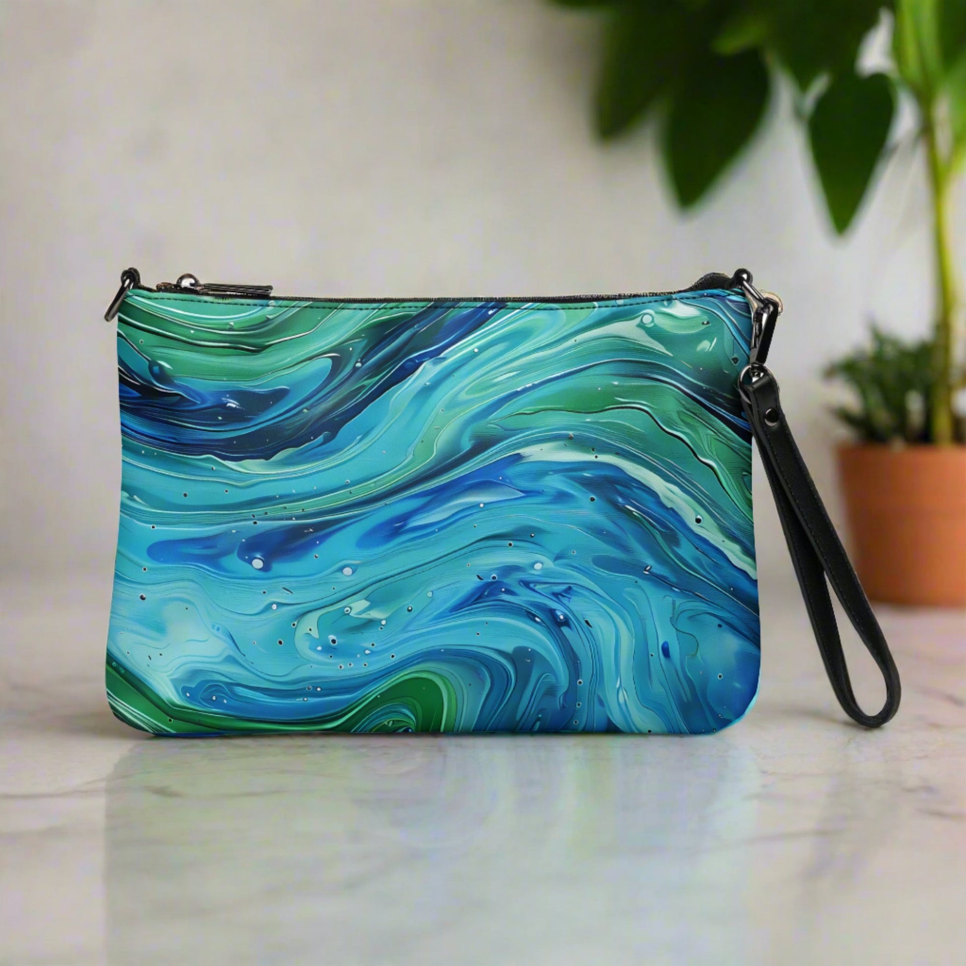 green and blue crossbody bag