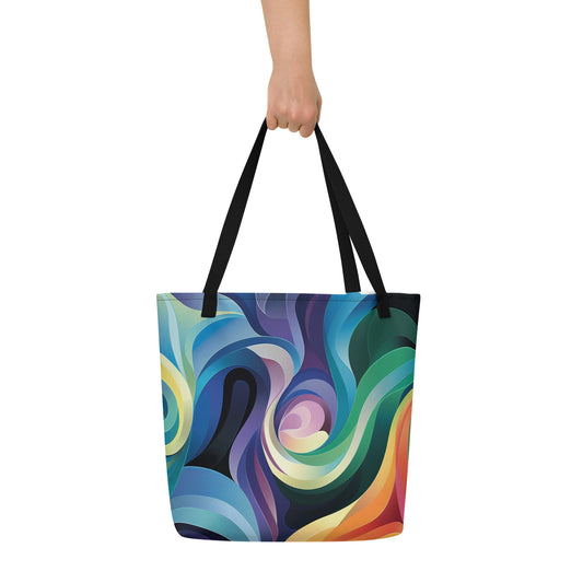 Purple Black Blue Orange Large Tote Bag with Pocket