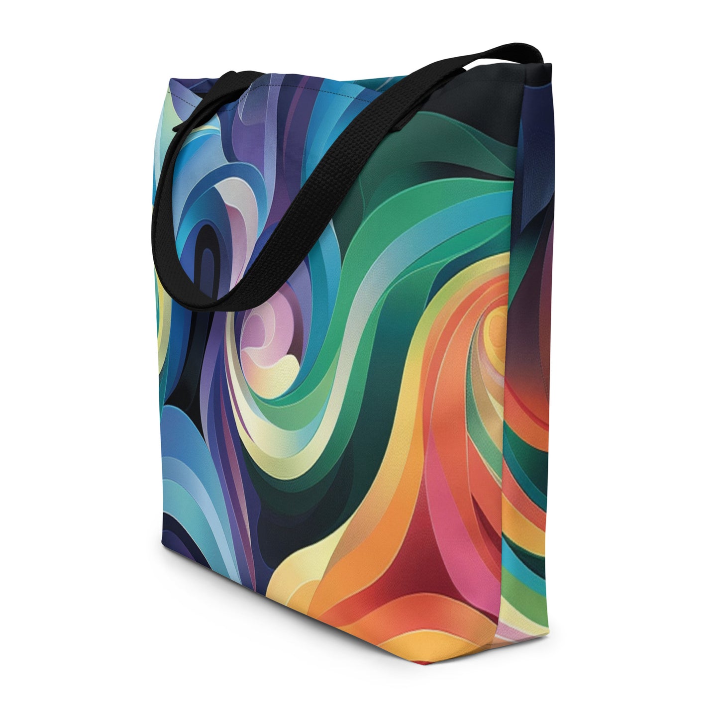 Purple Black Blue Orange Large Tote Bag with Pocket