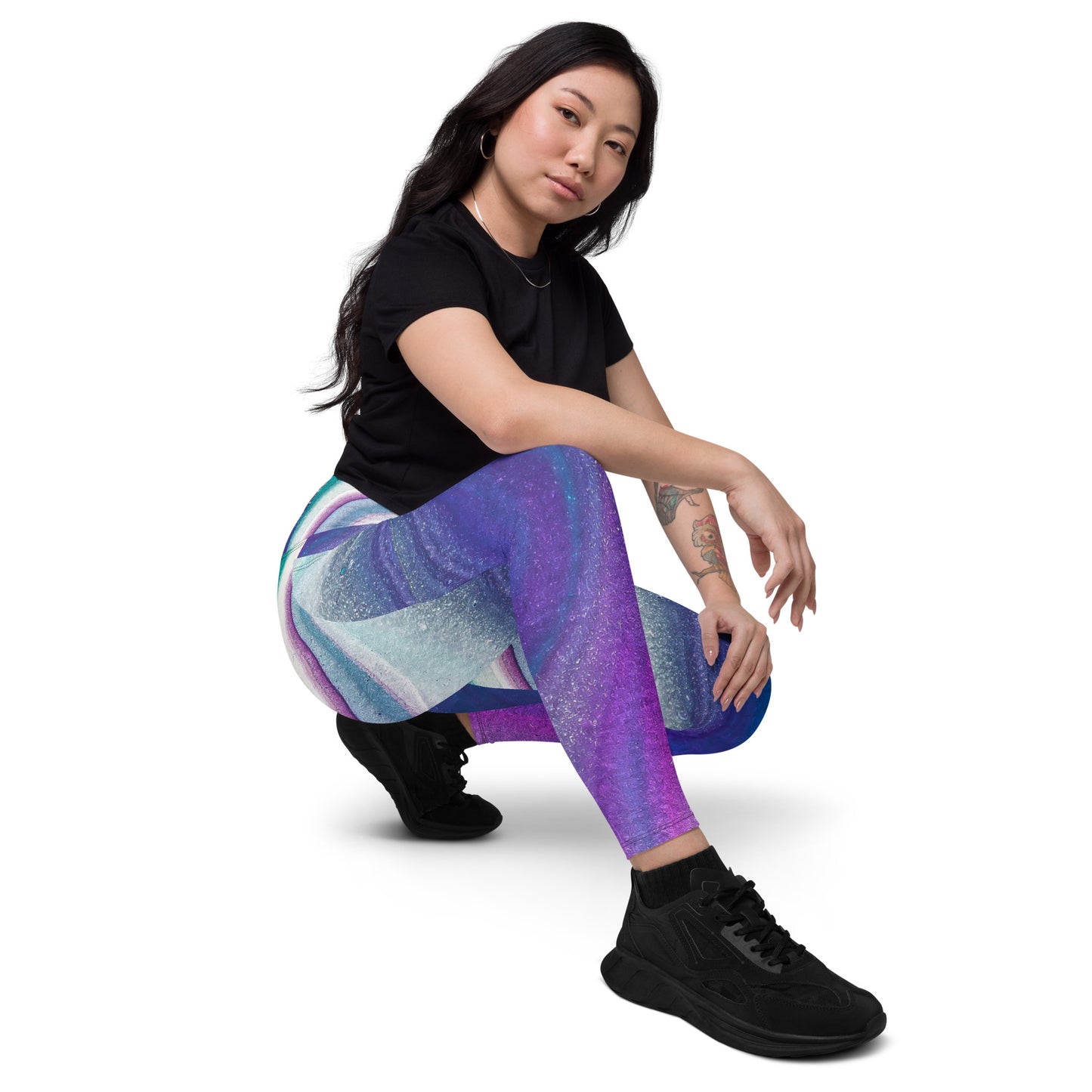 Purple and Blue Abstract Leggings with Pockets