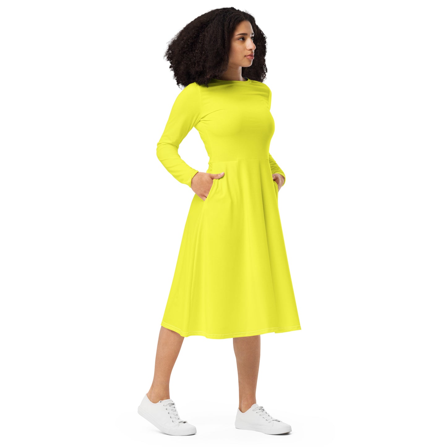 Yellow Long Sleeve Midi Dress