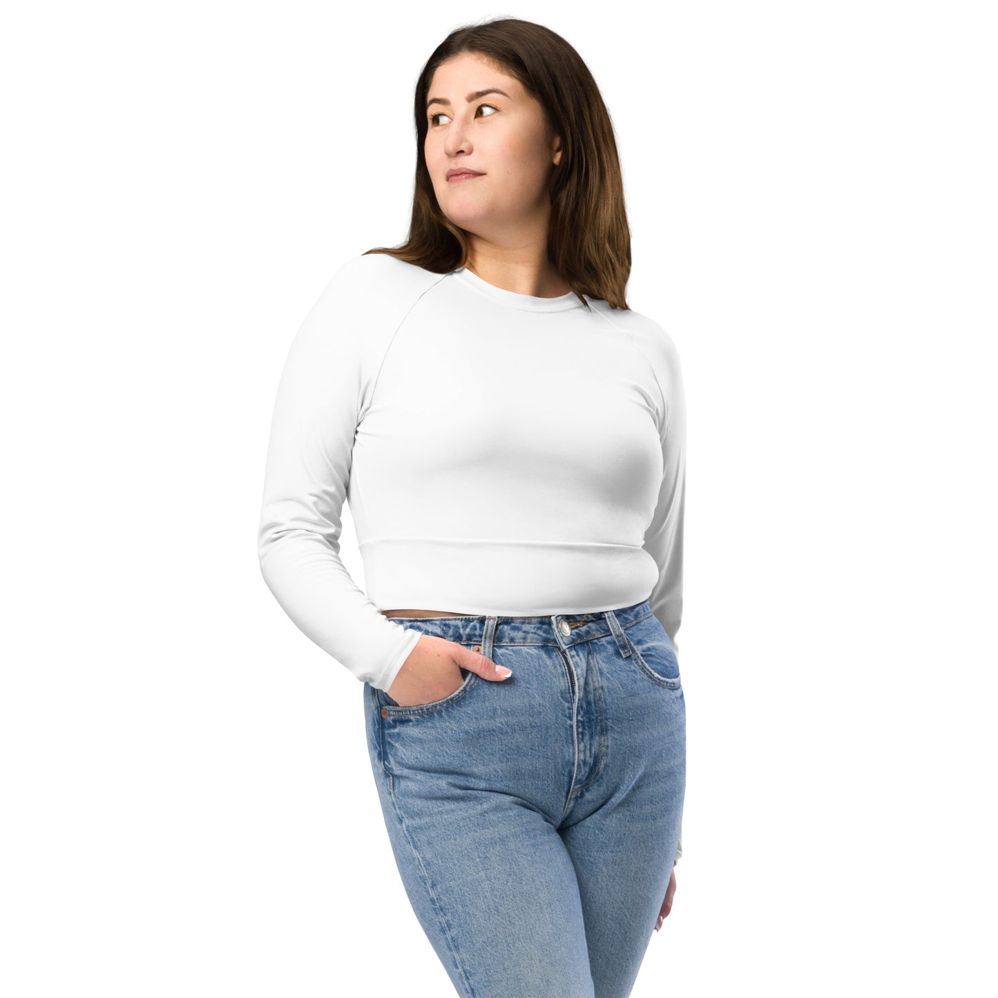 White Recycled Long-Sleeve Crop Top