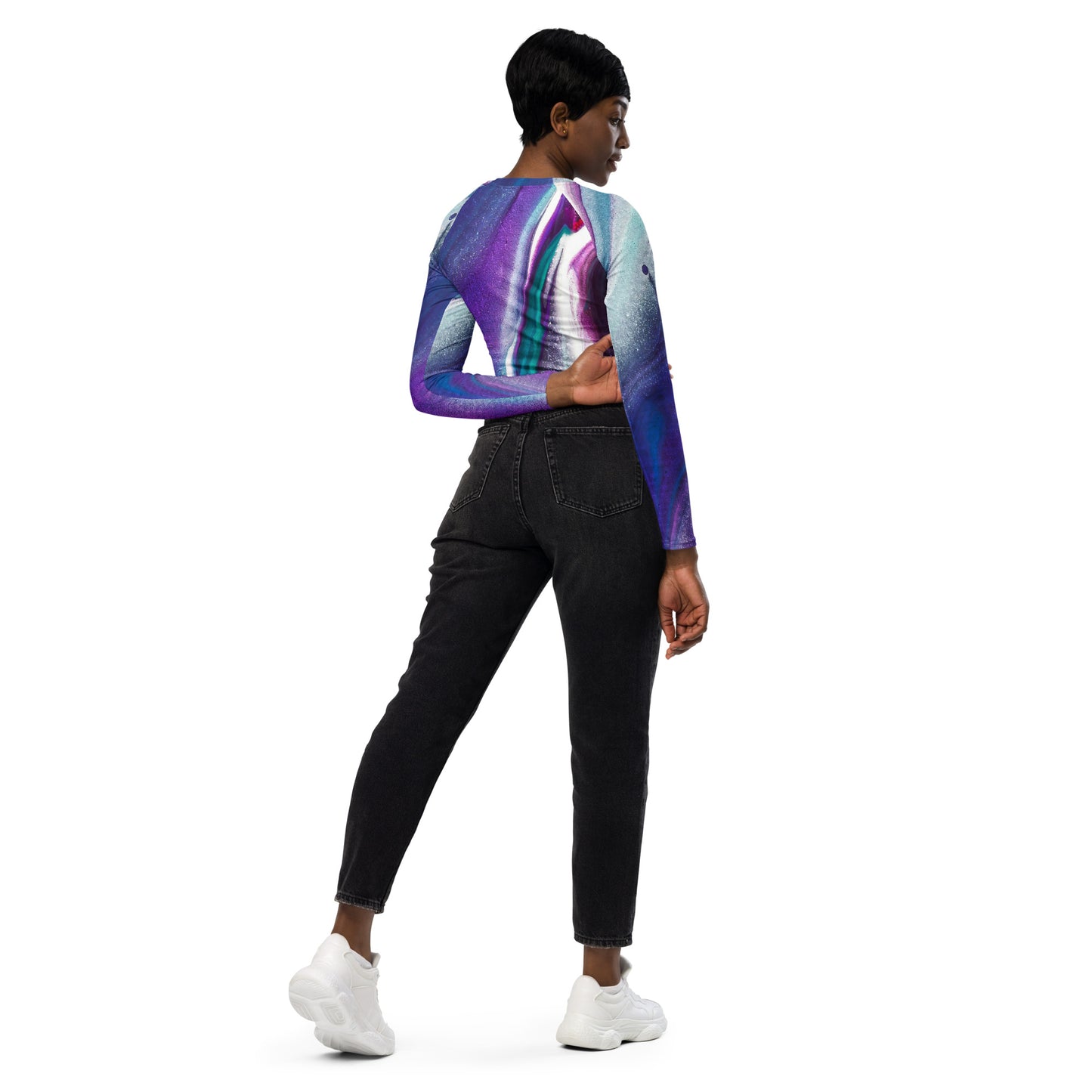 Purple Abstract Recycled Long-Sleeve Crop Top