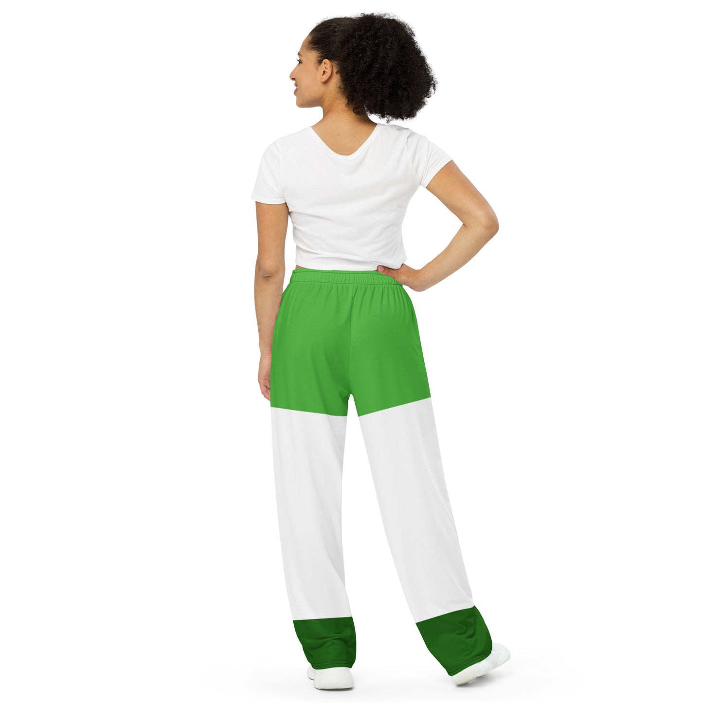 Green and White Wide-Leg Pants