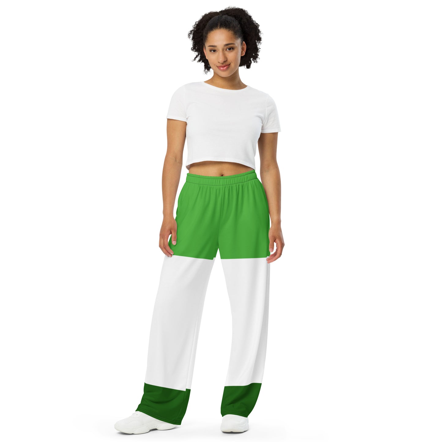 Green and White Wide-Leg Pants