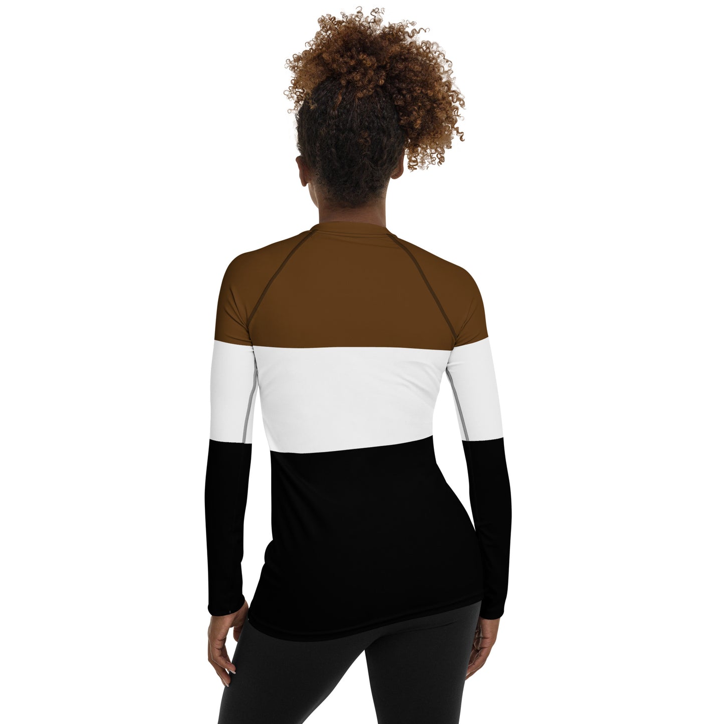 Brown, White, and Black Colorblock Rash Guard Long Sleeve Shirt