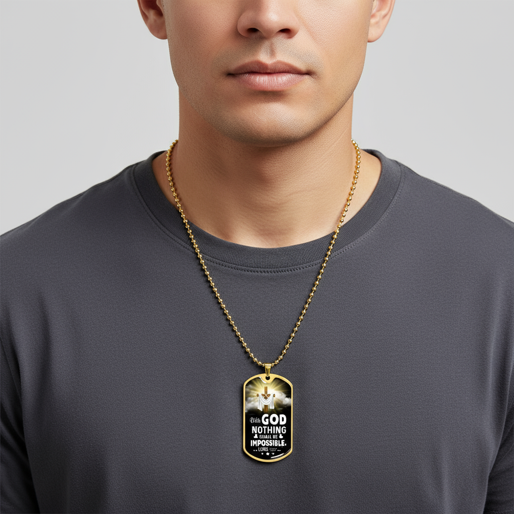 Gold dog tag Christian necklace for men