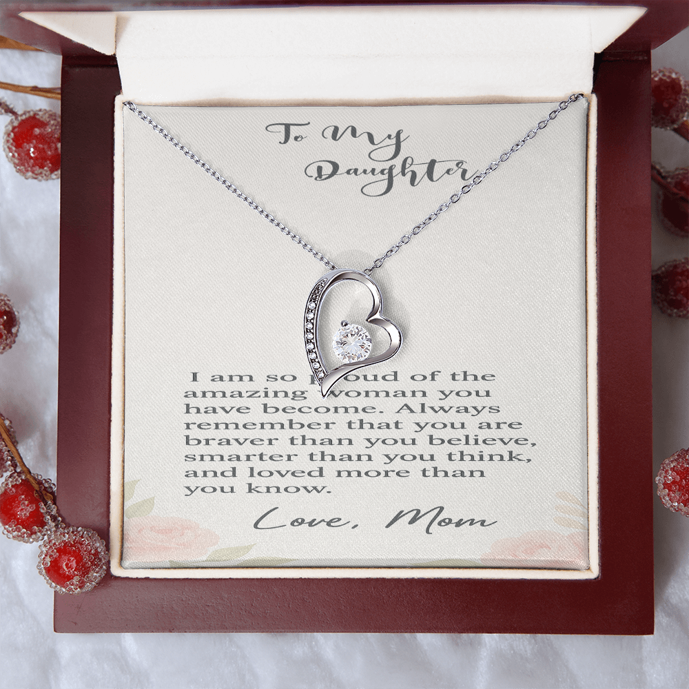 Cubic Zirconia Heart Necklace | Elegant Gift for Daughter from Mom, Sentimental Jewelry with Message Card