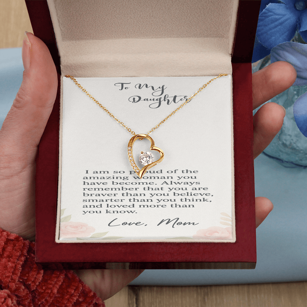 Cubic Zirconia Heart Necklace | Elegant Gift for Daughter from Mom, Sentimental Jewelry with Message Card