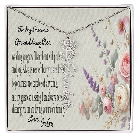 Personalized Birth Flower Name Necklace - Gift For Granddaughter