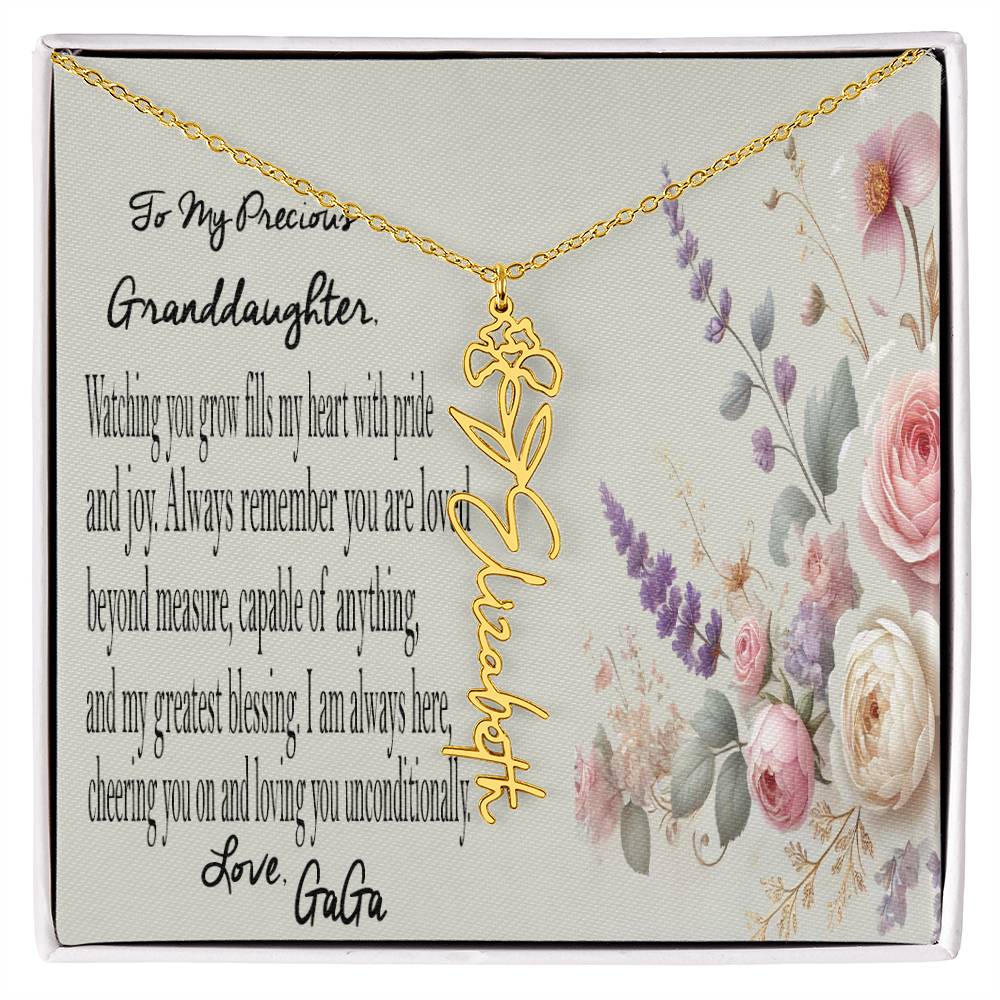 Personalized Birth Flower Name Necklace - Gift For Granddaughter