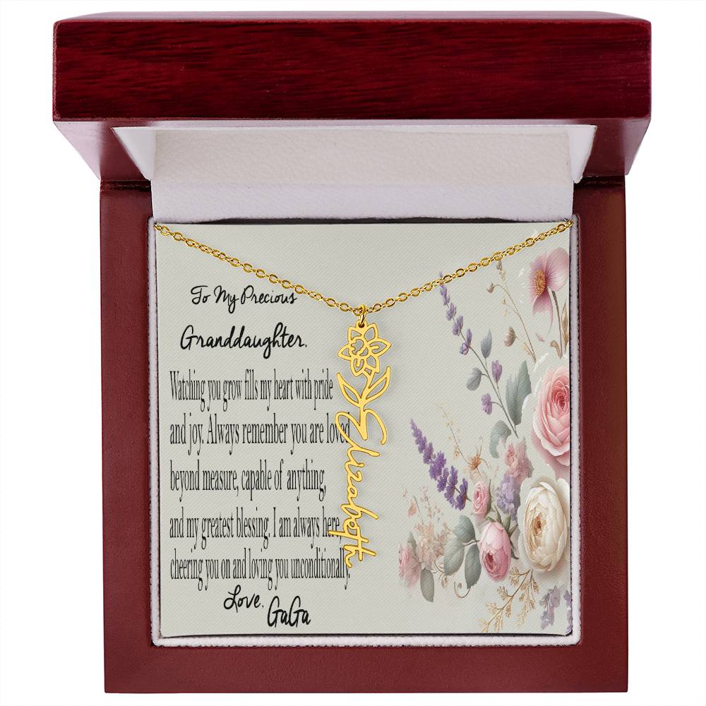 Personalized Birth Flower Name Necklace - Gift For Granddaughter