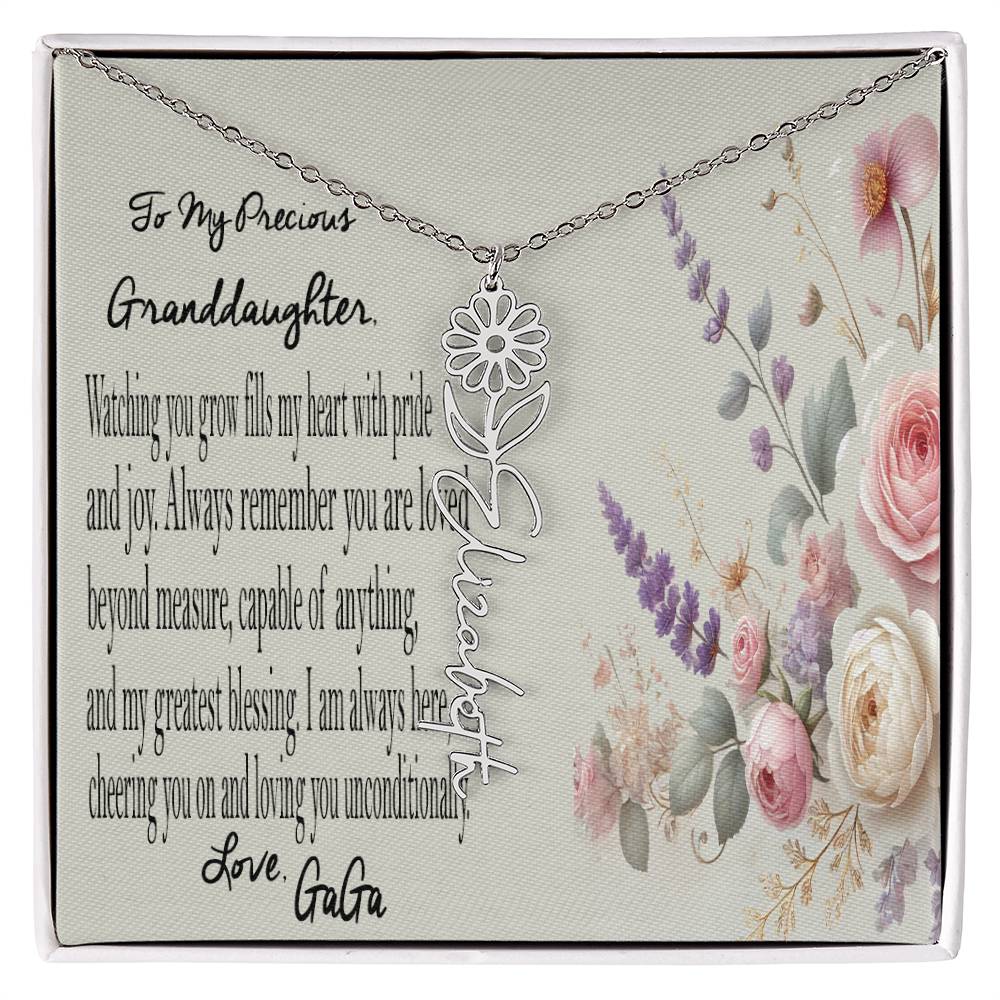 Personalized Birth Flower Name Necklace - Gift For Granddaughter