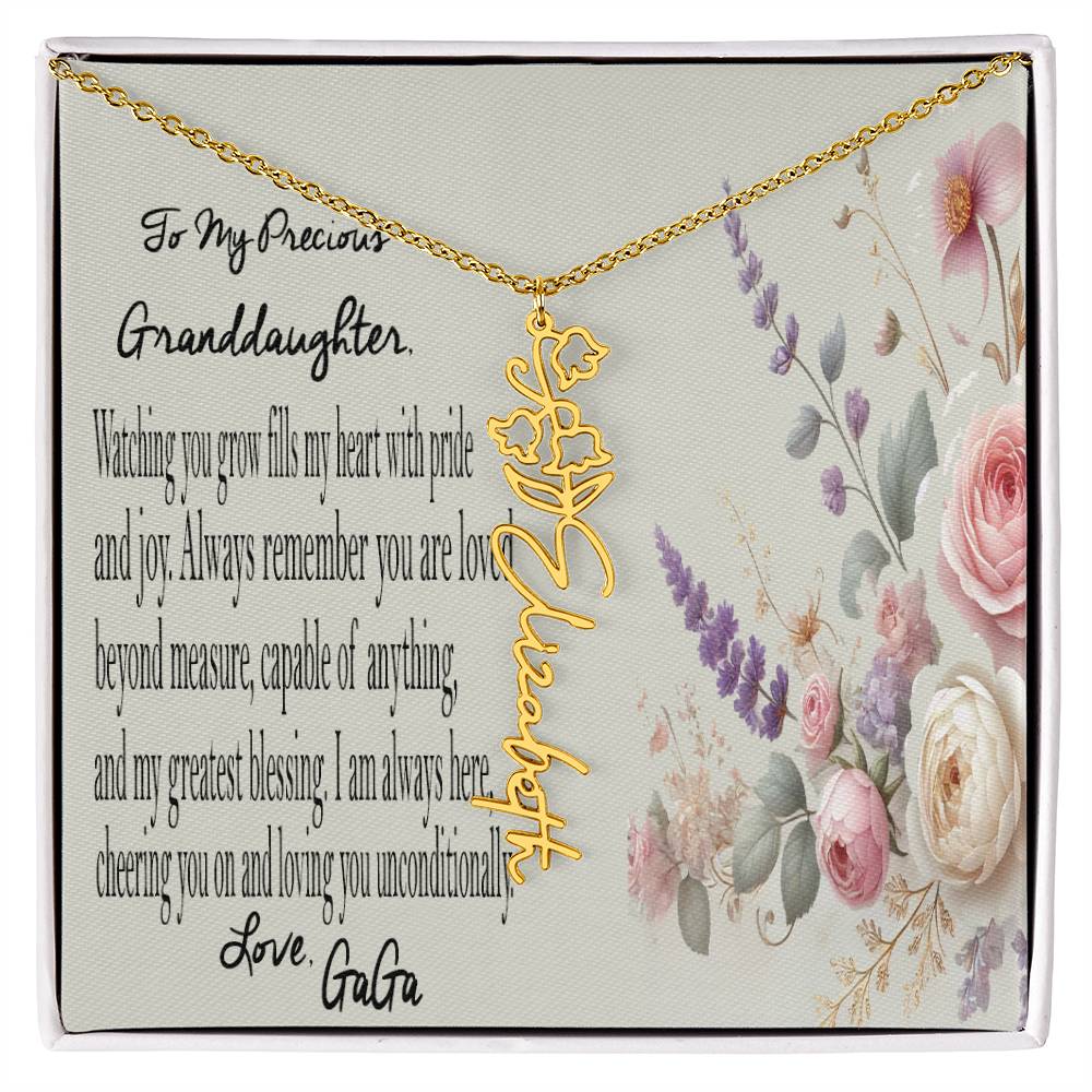 Personalized Birth Flower Name Necklace - Gift For Granddaughter