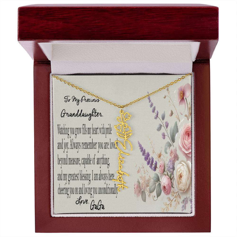 Personalized Birth Flower Name Necklace - Gift For Granddaughter