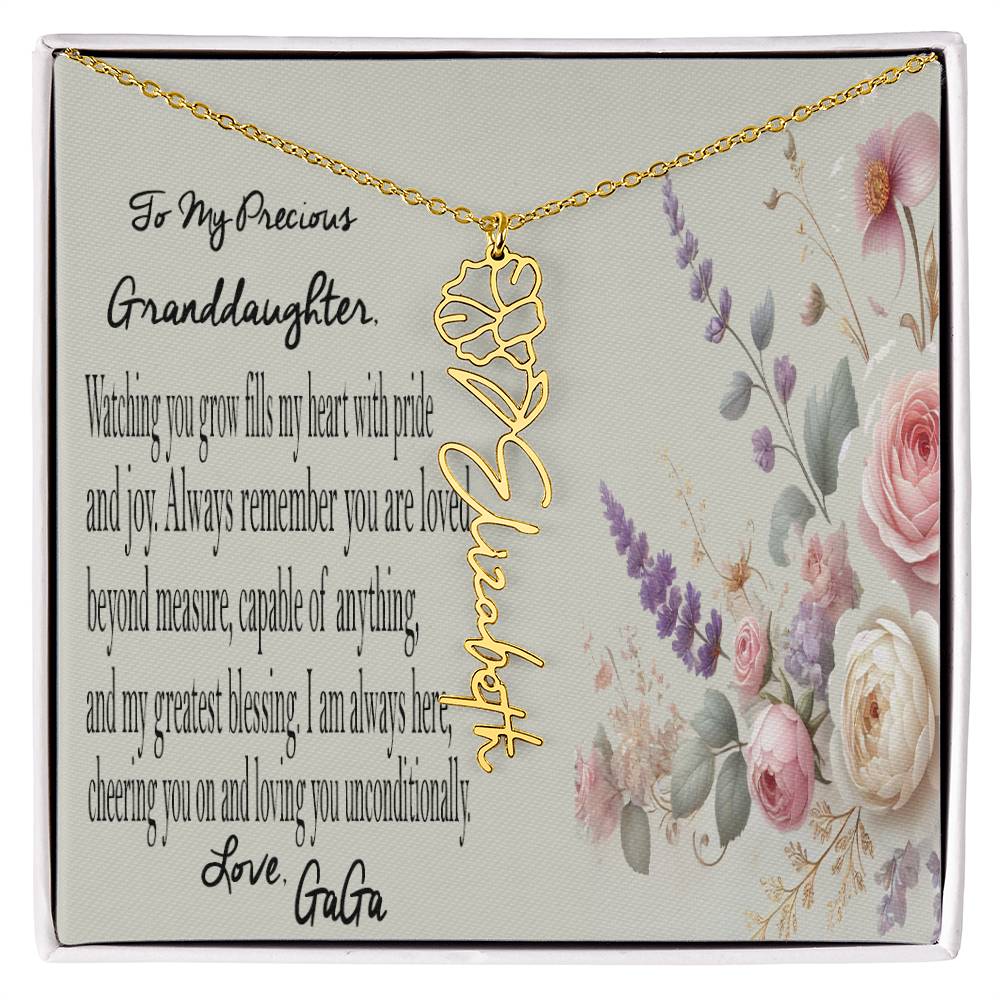 Personalized Birth Flower Name Necklace - Gift For Granddaughter