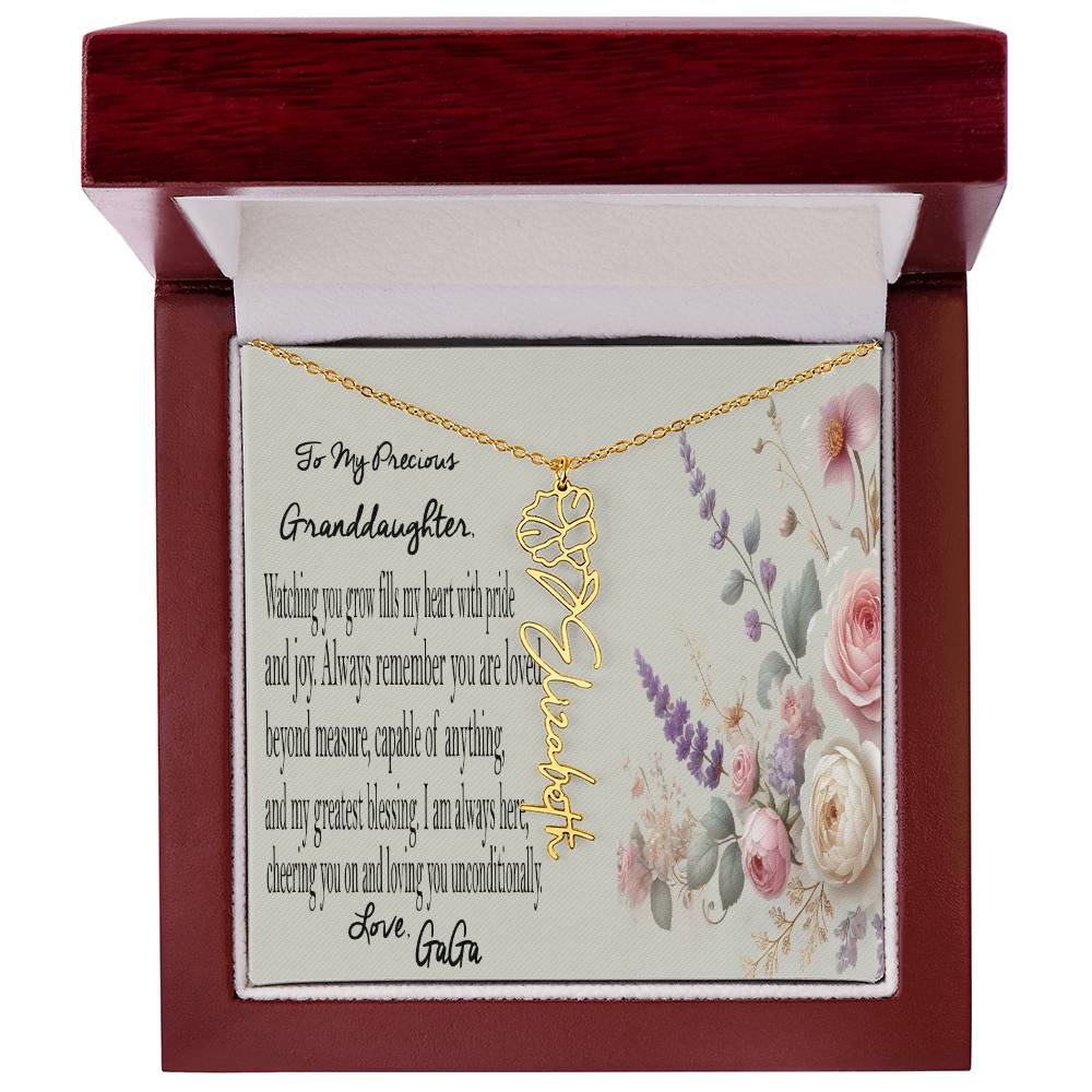 Personalized Birth Flower Name Necklace - Gift For Granddaughter