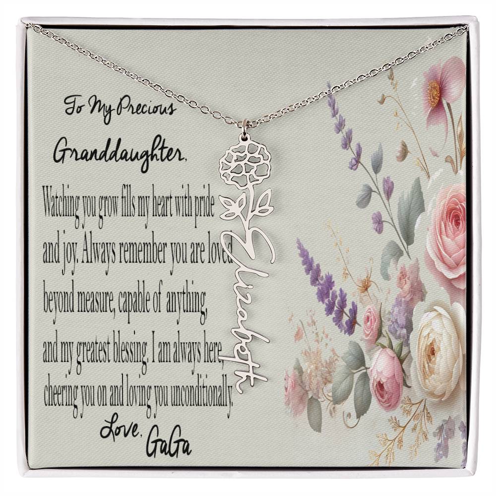 Personalized Birth Flower Name Necklace - Gift For Granddaughter