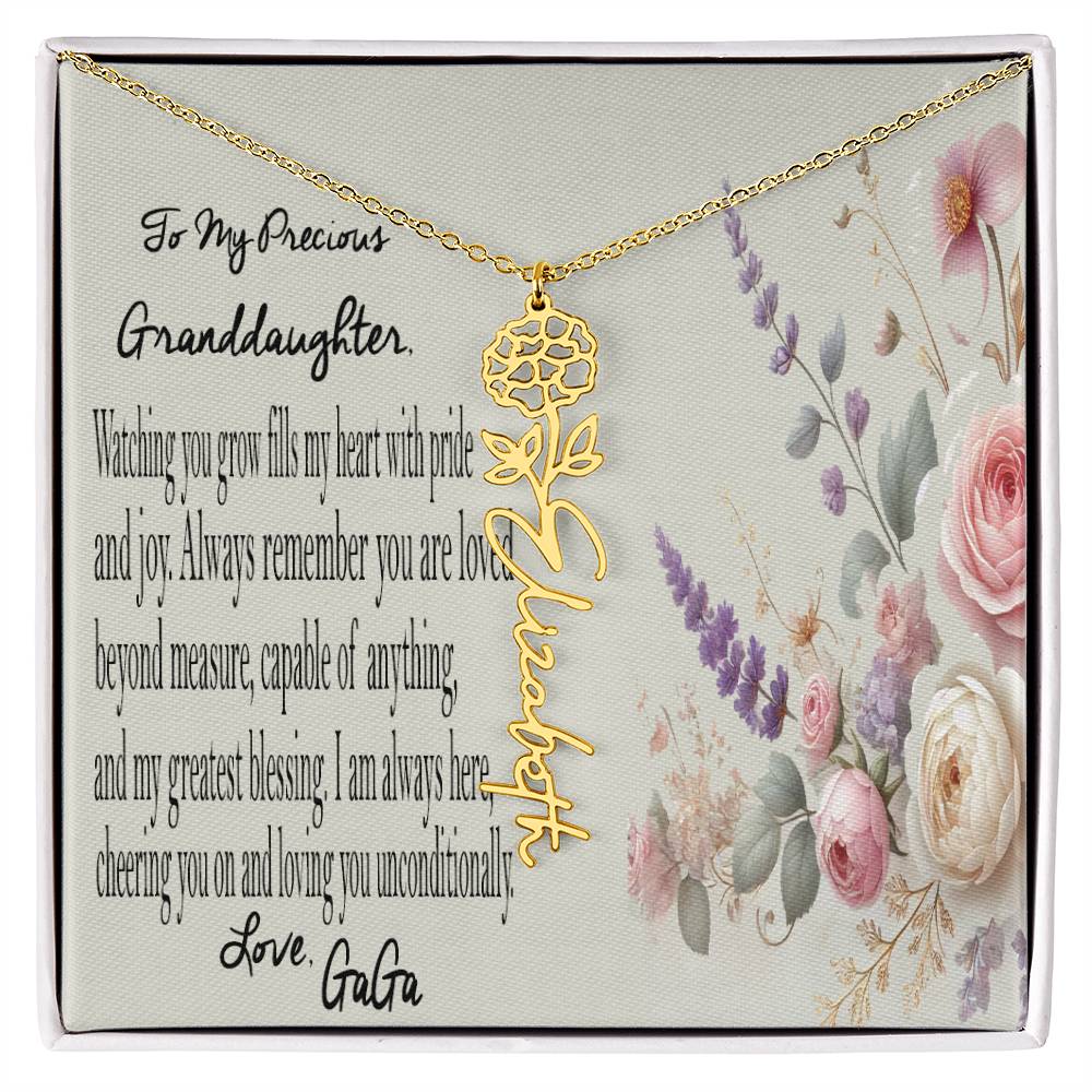 Personalized Birth Flower Name Necklace - Gift For Granddaughter