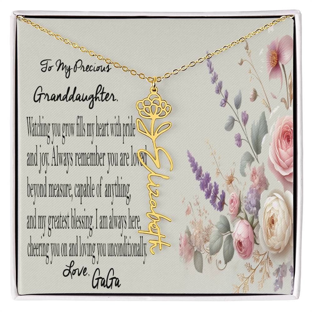 Personalized Birth Flower Name Necklace - Gift For Granddaughter