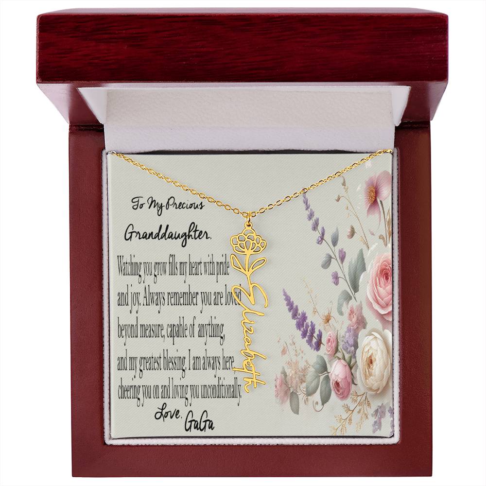 Personalized Birth Flower Name Necklace - Gift For Granddaughter