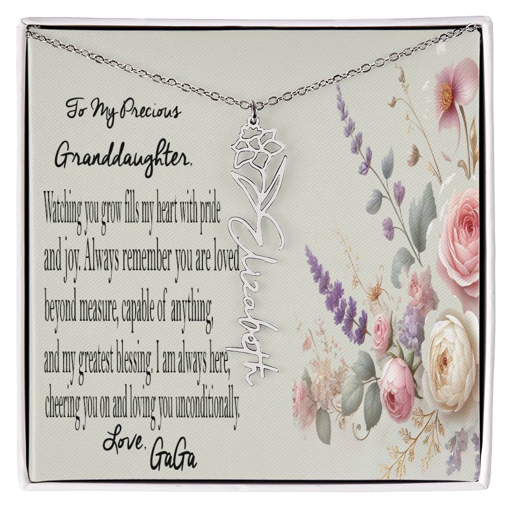 Personalized Birth Flower Name Necklace - Gift For Granddaughter