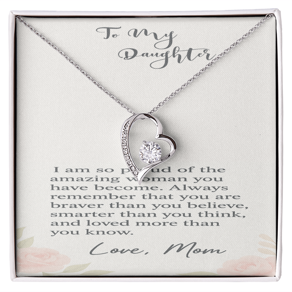 Cubic Zirconia Heart Necklace | Elegant Gift for Daughter from Mom, Sentimental Jewelry with Message Card