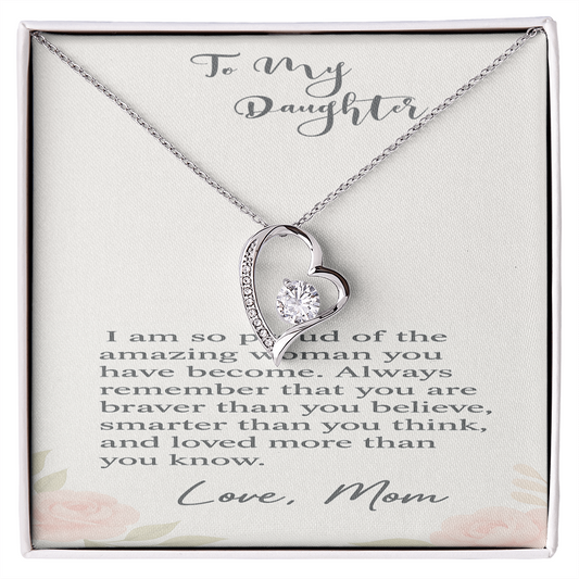 Cubic Zirconia Heart Necklace | Elegant Gift for Daughter from Mom, Sentimental Jewelry with Message Card