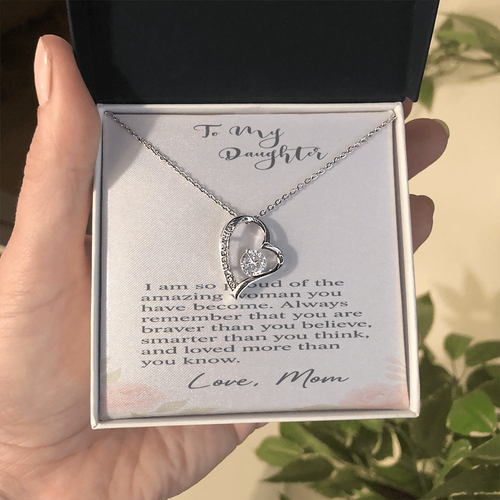 Cubic Zirconia Heart Necklace | Elegant Gift for Daughter from Mom, Sentimental Jewelry with Message Card