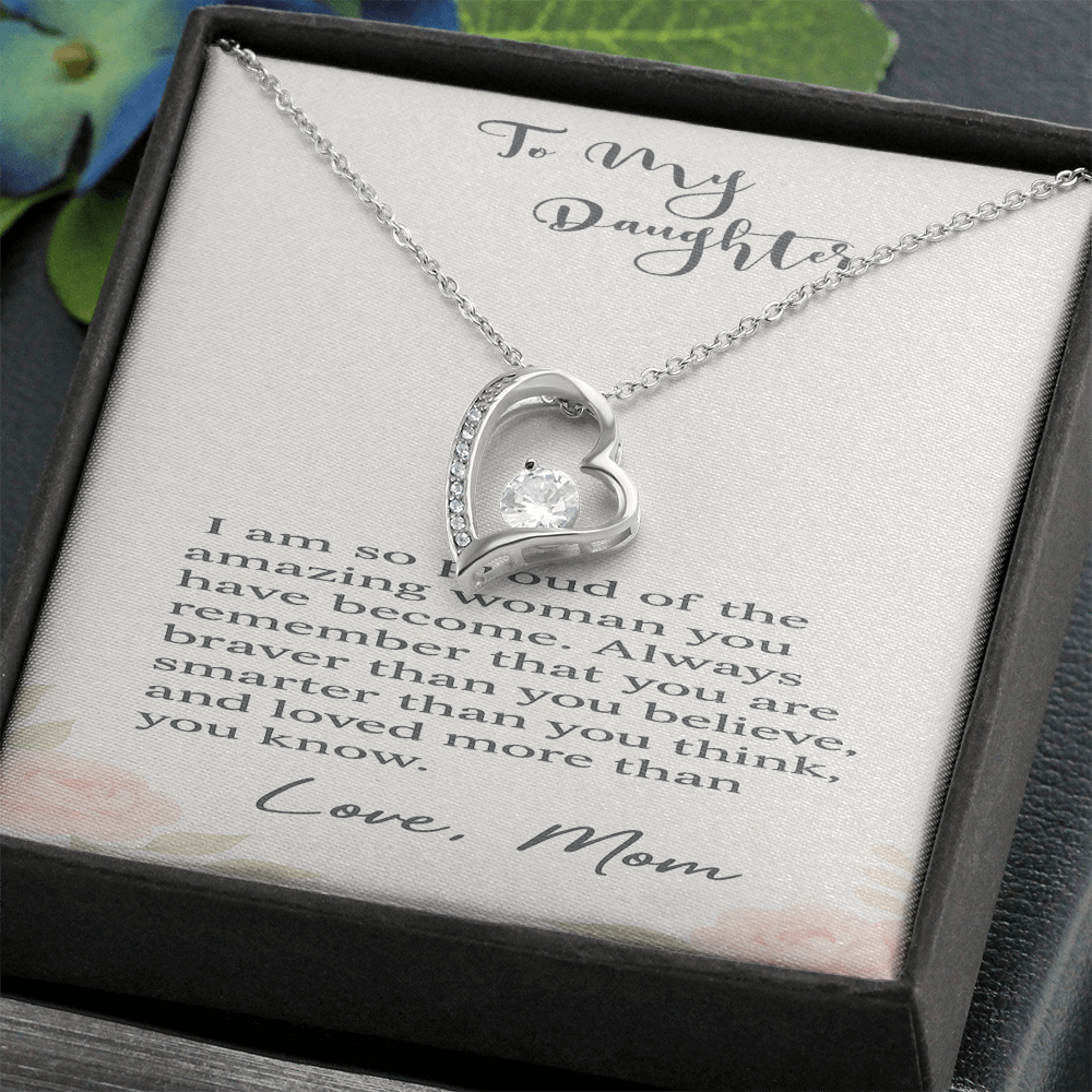 Cubic Zirconia Heart Necklace | Elegant Gift for Daughter from Mom, Sentimental Jewelry with Message Card
