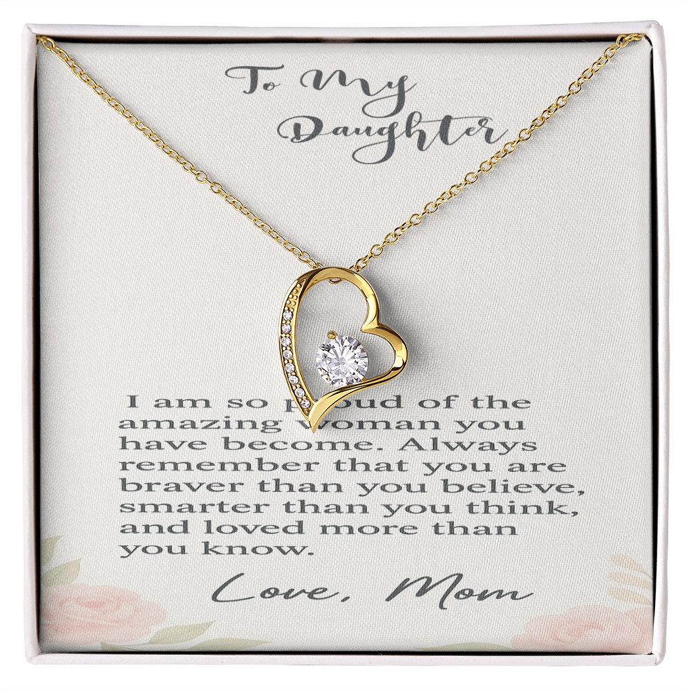 Cubic Zirconia Heart Necklace | Elegant Gift for Daughter from Mom, Sentimental Jewelry with Message Card