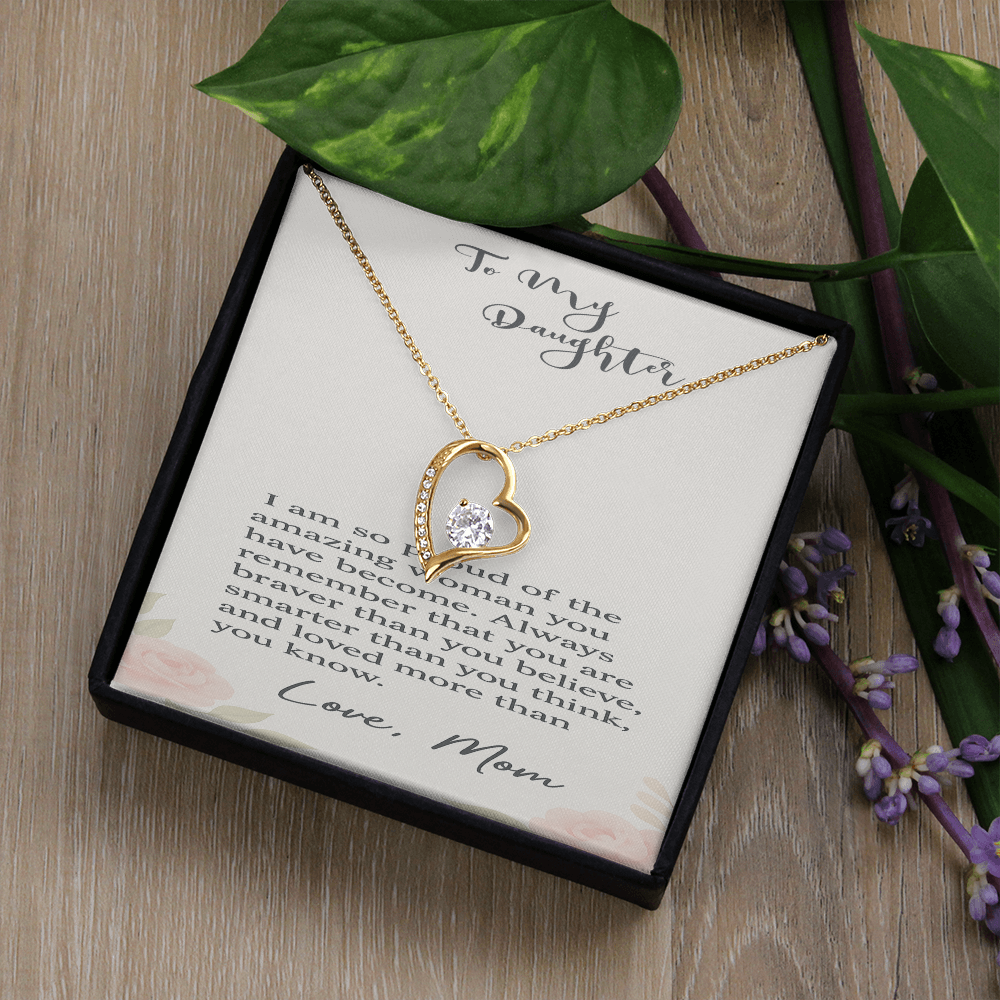 Cubic Zirconia Heart Necklace | Elegant Gift for Daughter from Mom, Sentimental Jewelry with Message Card