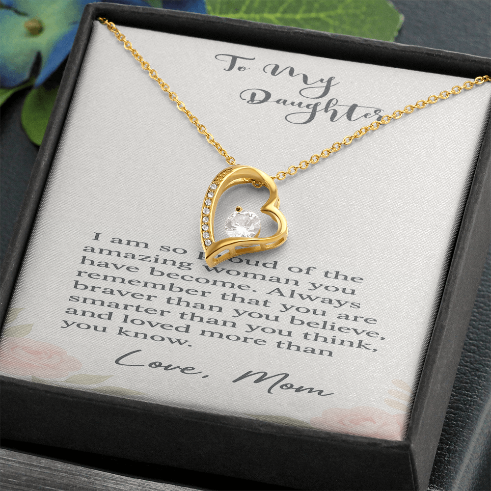 Cubic Zirconia Heart Necklace | Elegant Gift for Daughter from Mom, Sentimental Jewelry with Message Card