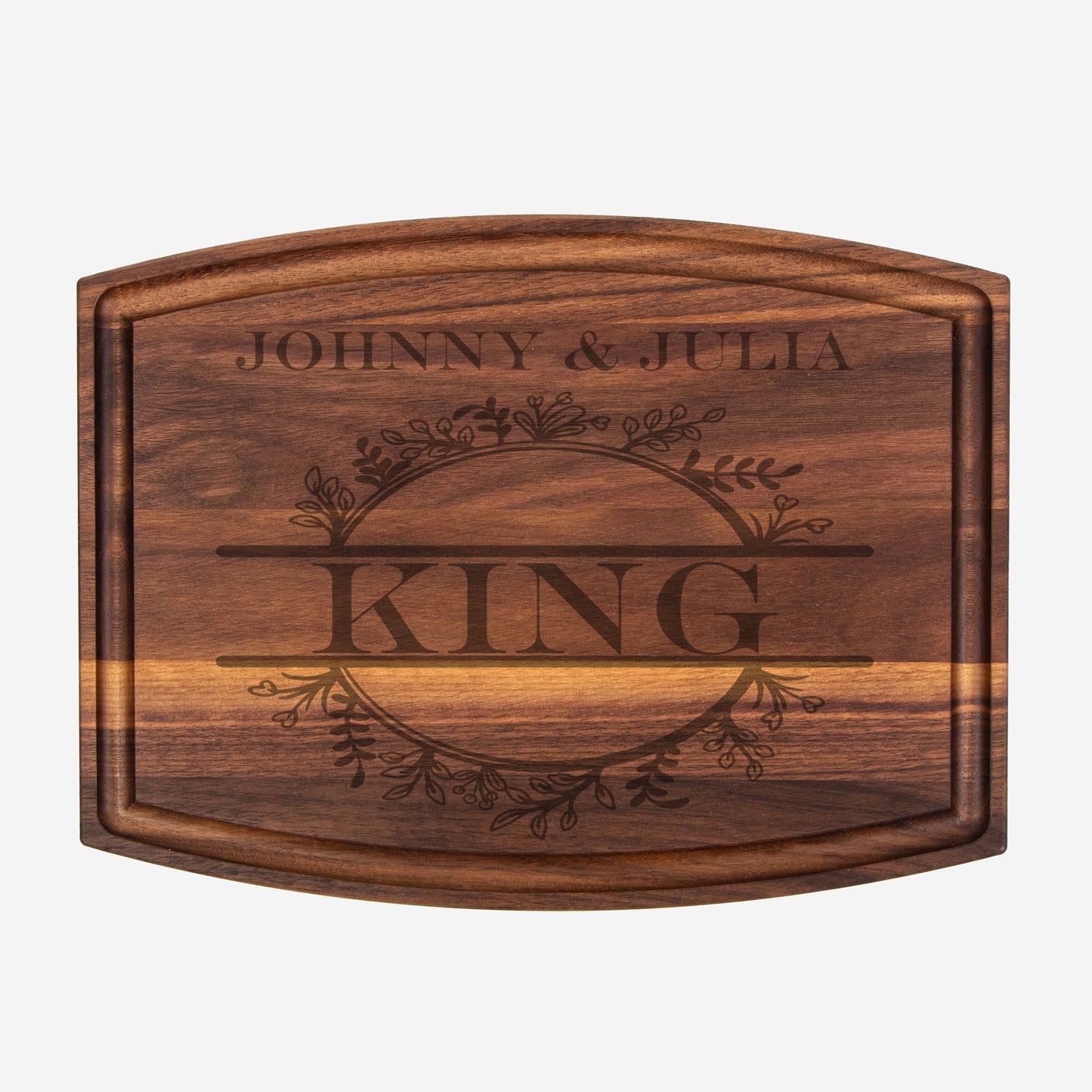 Personalized Monogram Arched Wood Cutting Board with Groove - 12" x 9"