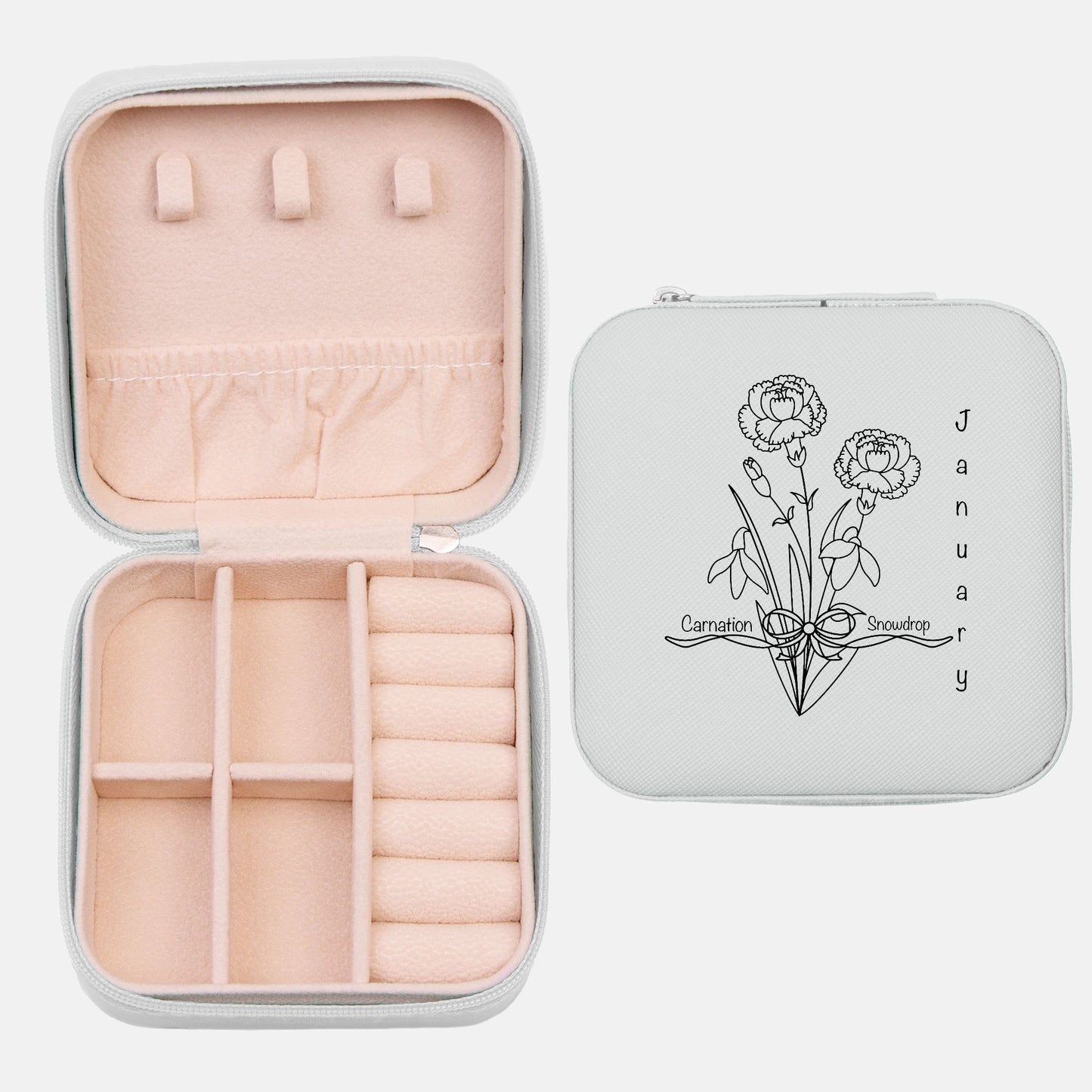 Zodiac Birth Flower Jewelry Case - Customizable Travel Box