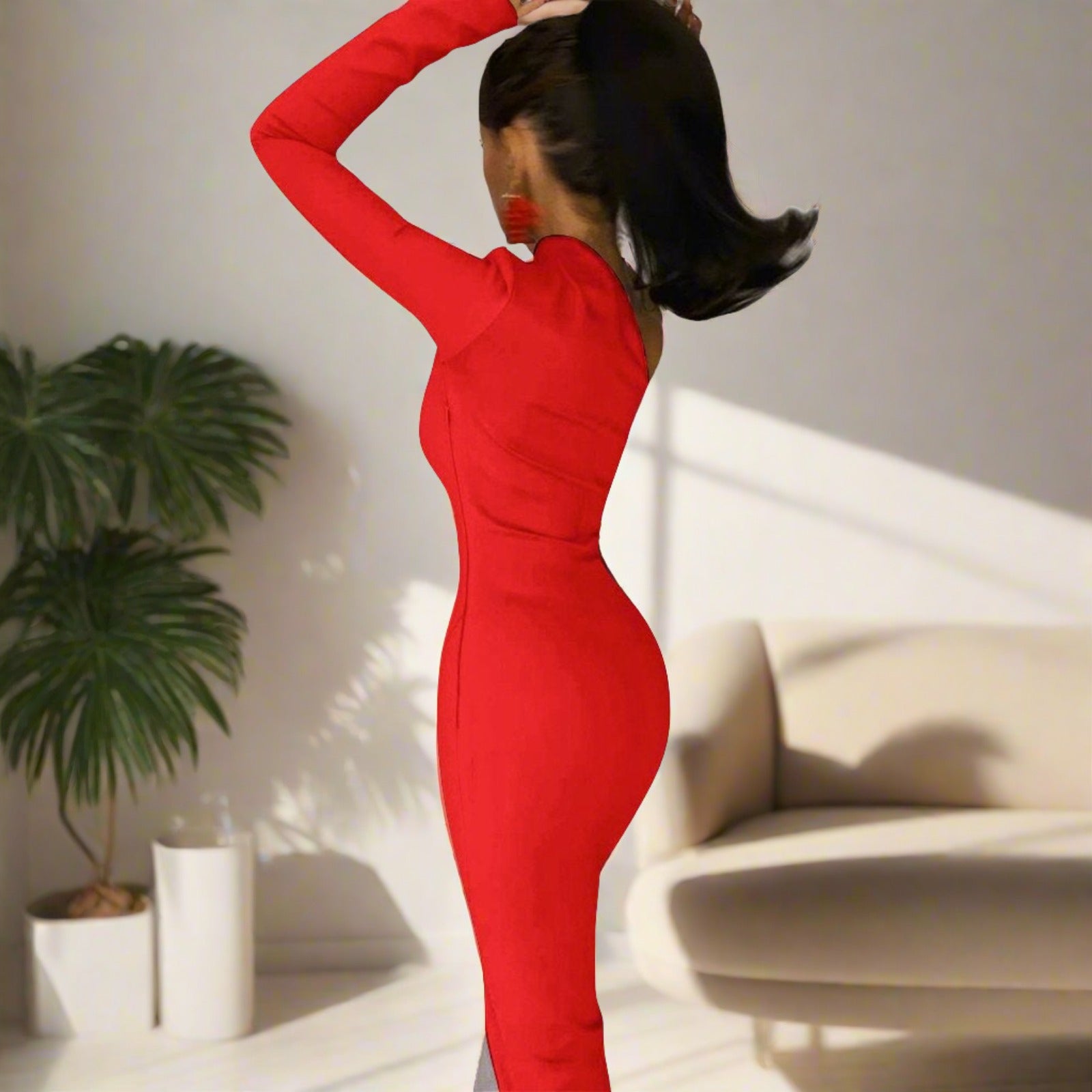 Red off shoulder dress