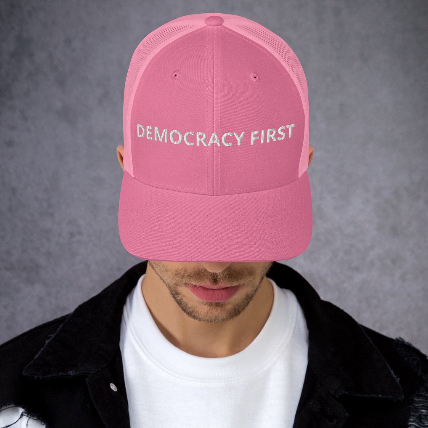 pink trucker hat