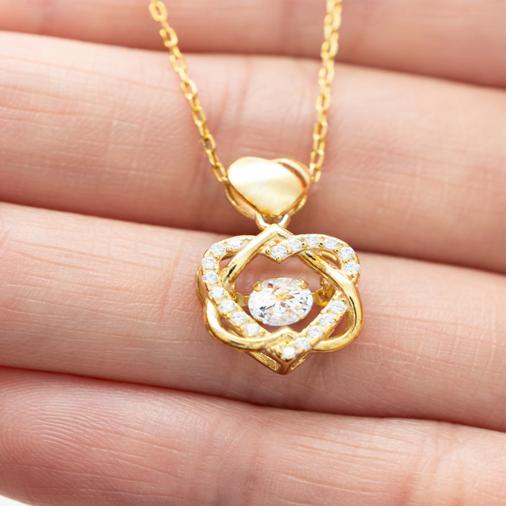 Sterling Silver Gold CZ Heart Necklace For Wife