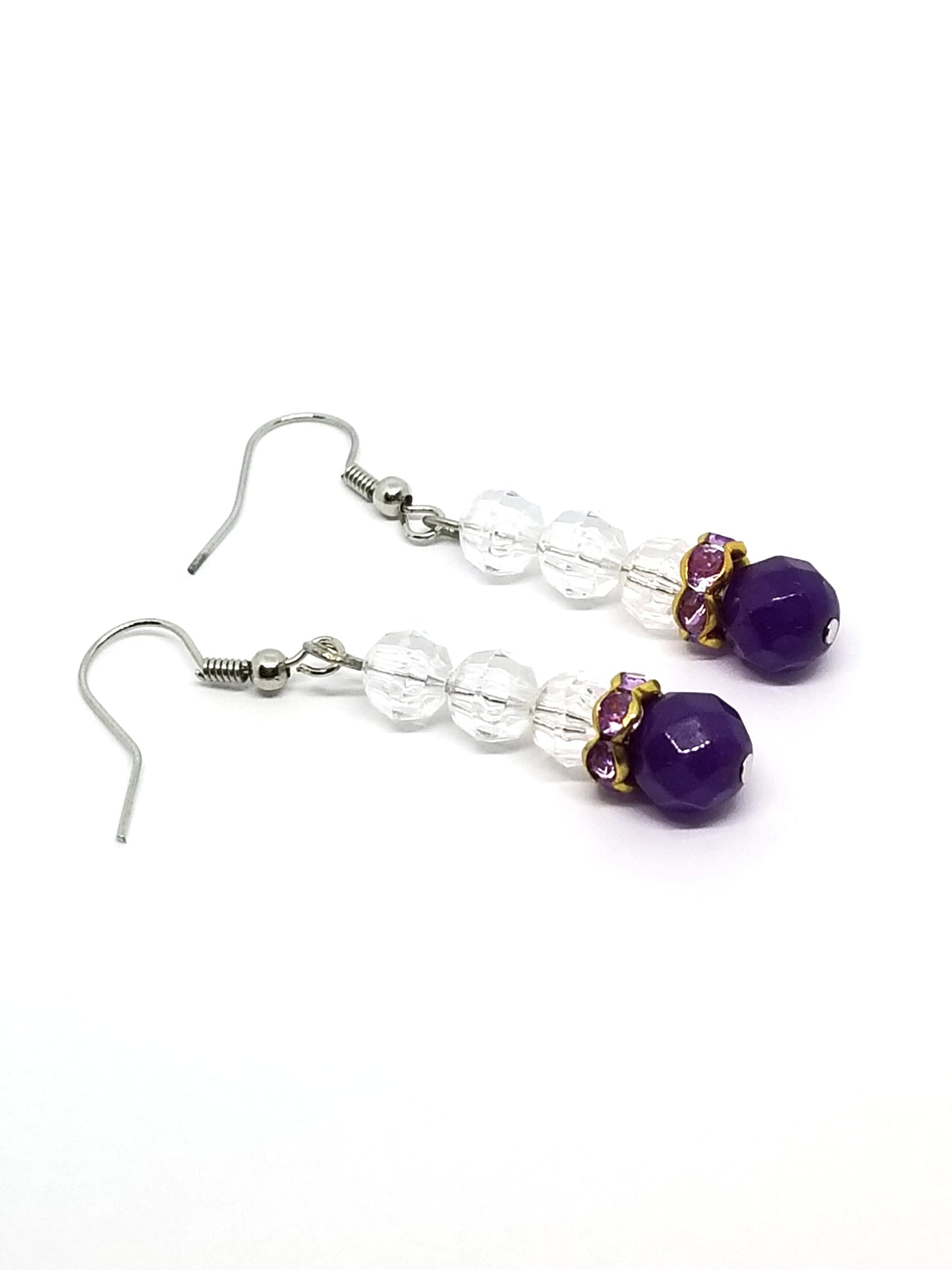 Crystal Earrings with Purple Amethyst Round Beads