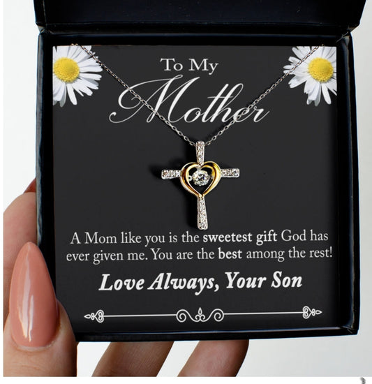 Cubic Zirconia Cross Necklace Gift For Mom From Son