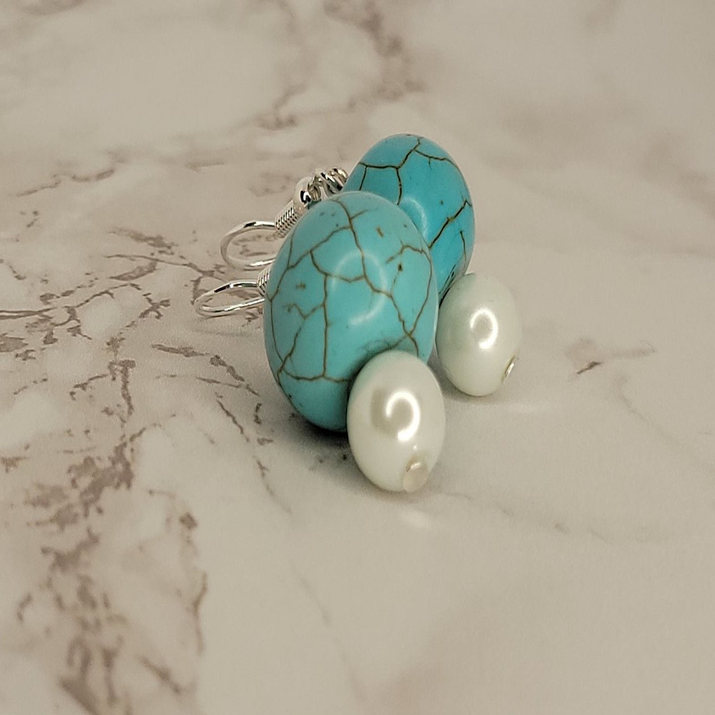 Turquoise Pearl Dangle Earrings - One Of A Kind