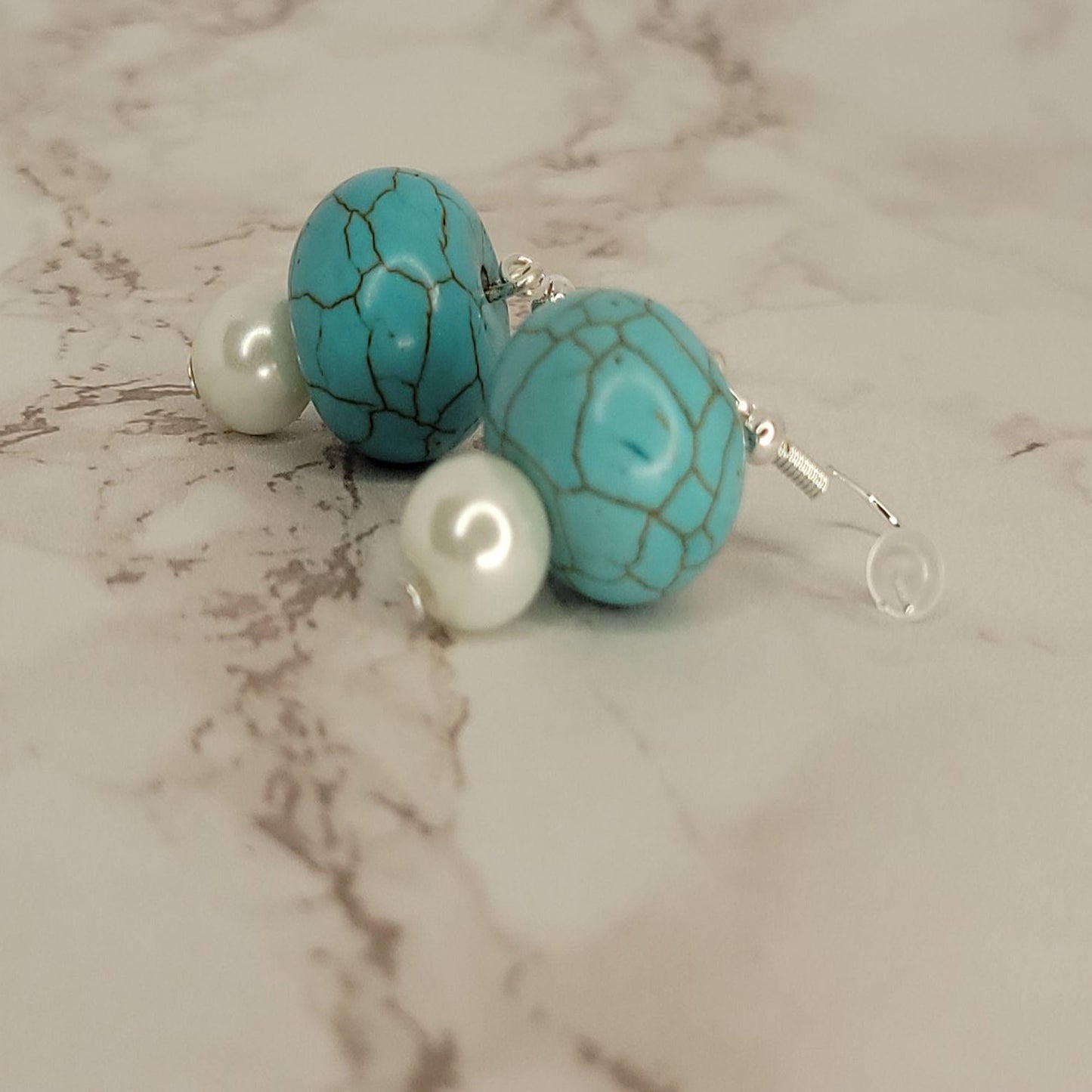 Turquoise Pearl Dangle Earrings - One Of A Kind