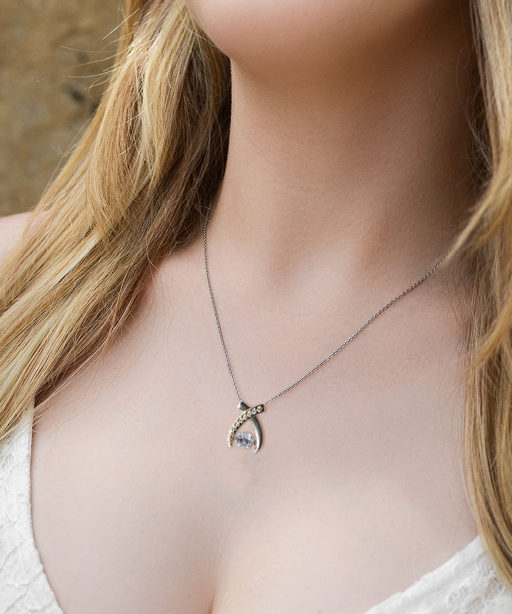 Cubic Zirconia Wishbone Necklace For Daughter