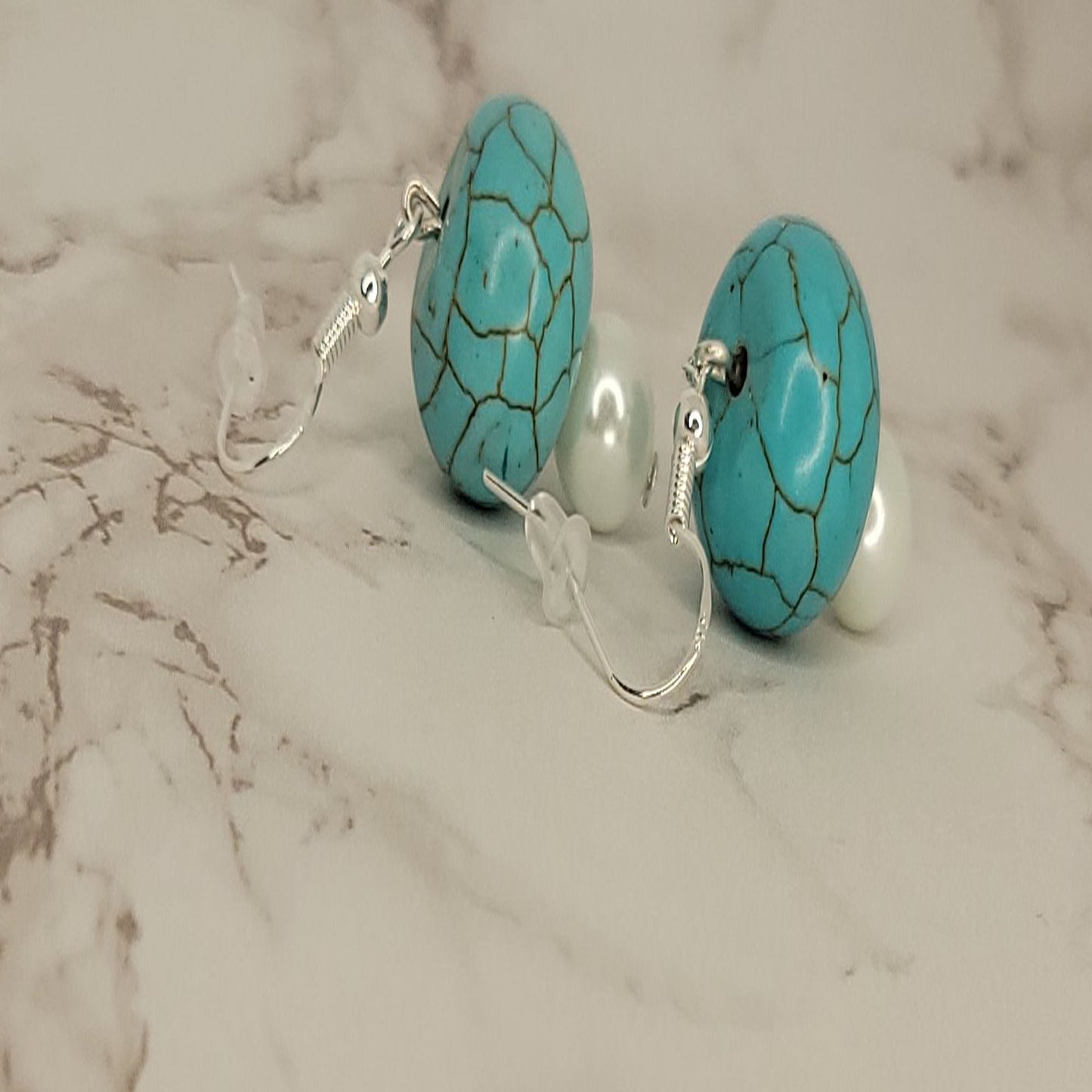 Turquoise Pearl Dangle Earrings - One Of A Kind