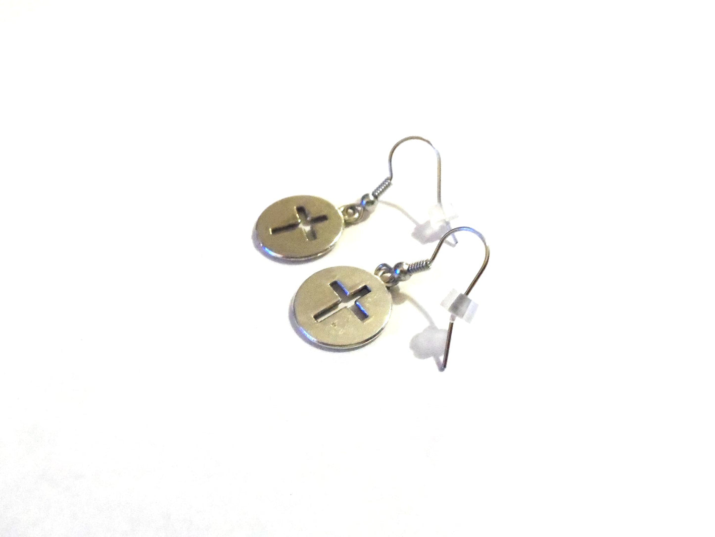 Small Silver Cross Dangle Earrings
