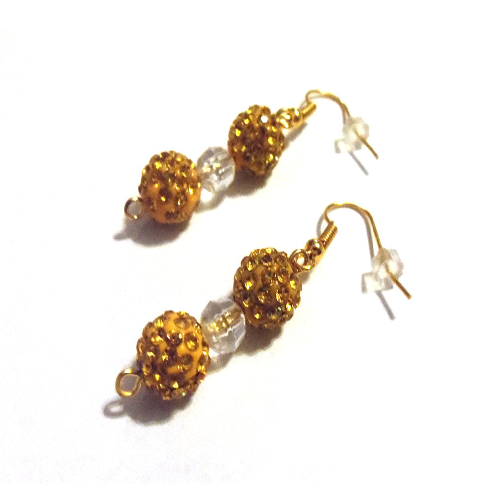 Gold Shamballa Rhinestone Pave Dangle Earrings One Of A Kind